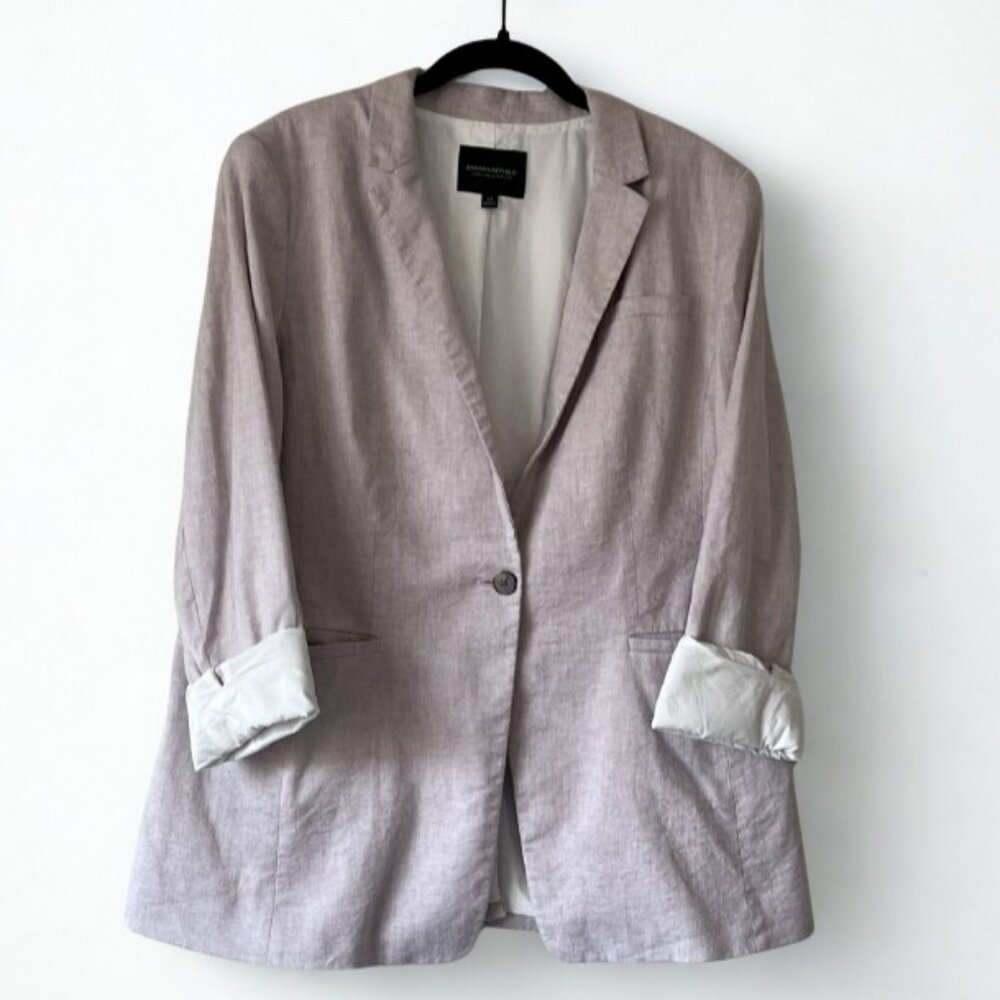Banana Republic Long & Lean Blazer Light Grey Linen Blend Size 14 - Picture 4 of 8